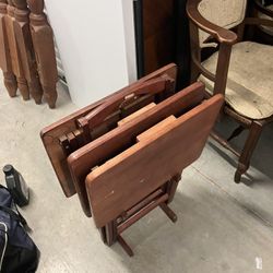 vintage wooden TV tray set: