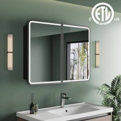  HBEZON - Thalia 32 in. W x 30 in. H Rectangular LED Medicine Cabinet with Mirror, Adjustable Shelves, Recessed/Wall Mount, Black HBEZON - Thalia 32 i