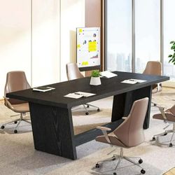 70.87-Inch Executive Computer Desk with Solid Wood Pedestal, Black
