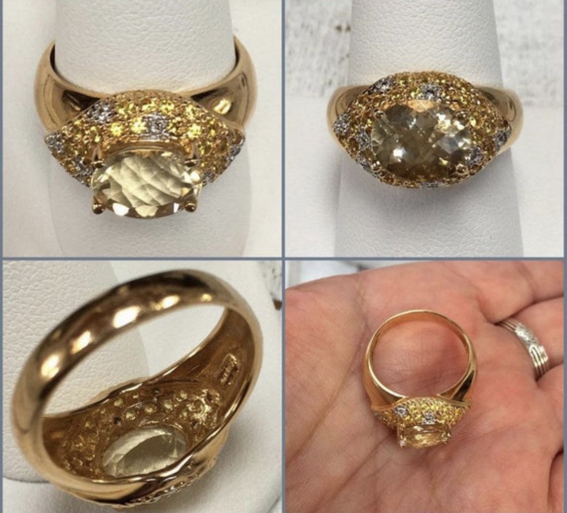 14k Pave Citrine Diamond Gold Ring