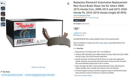 Raybestos Element3 Rear Drum Brake Shoes For Honda Civic/Fit/Insight