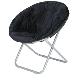 Faux Fur Saucer Chair Home Living Room Comfortable Moon Chair Solid Metal Frame - Black