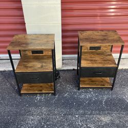 Modern Industrial Nightstands with Power Outlets 