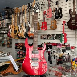 Ibanez red electric guitar