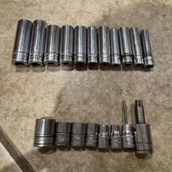 Snap-on Tools USA 19 pc 1/4" 3/8” Drive 6pt Deep Chrome Socket Lot