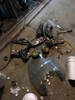 Small block chevy headers Distributor spark plug wires vintage fog lights harley handlebars windshield not free make offer