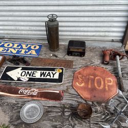 Bunch Of Antique Brass Fire Extinguisher Coke Sign Well Pump Etc