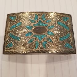 SILVER & TURQUOISE BELT BUCKLE