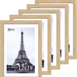VCK 12x18 Oak Wood Frame for Poster & Picture, Natural Solid Wood Photo Frames 5 Pack, Wall Gallery Frame
