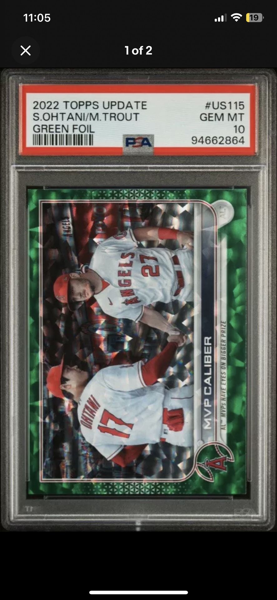 Shohei Ohtani Mike Trout 2022 Topps Update Series -Green Foil #US115 /499 PSA10