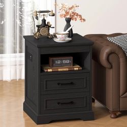 Matte black night stand with black handles