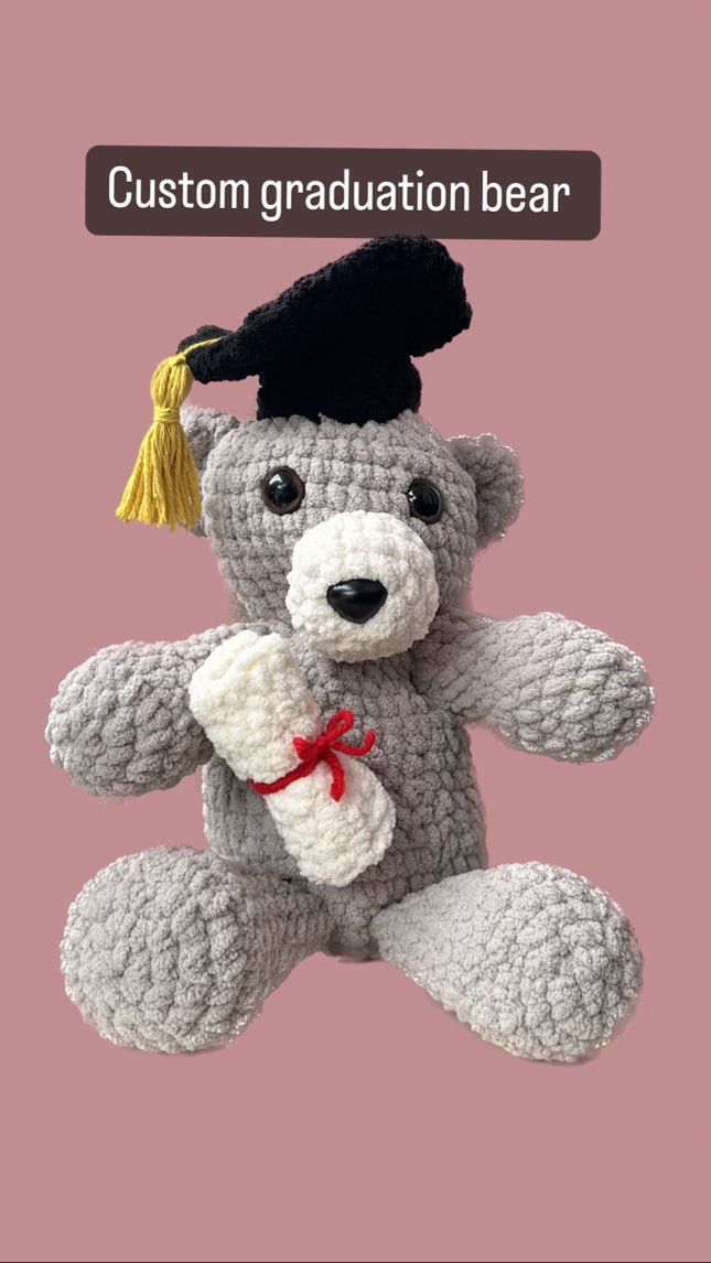 Handmade - Custom Crocheted - Graduation Bear for High School and College Students of 2024