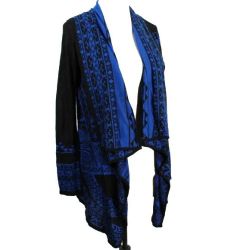 Chic Classic Royal Blue and Black Open Front Cardigan