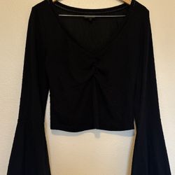 Shyanne Black V-Cut Shirt Bell Sleeve Crop Length