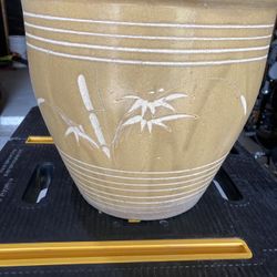 Used Mustard Yellow Bamboo Design Ceramic Pot