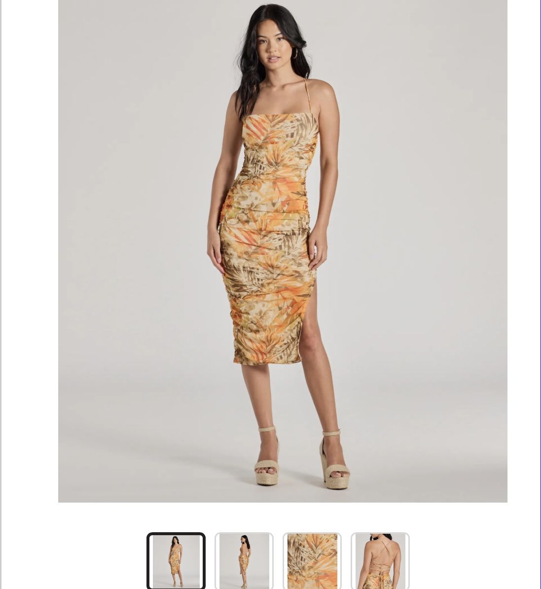 Tropical Lace Up Midi Dress