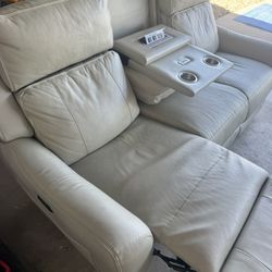 Beige/ Off White Leather 3 Motor Reclining Sofa 