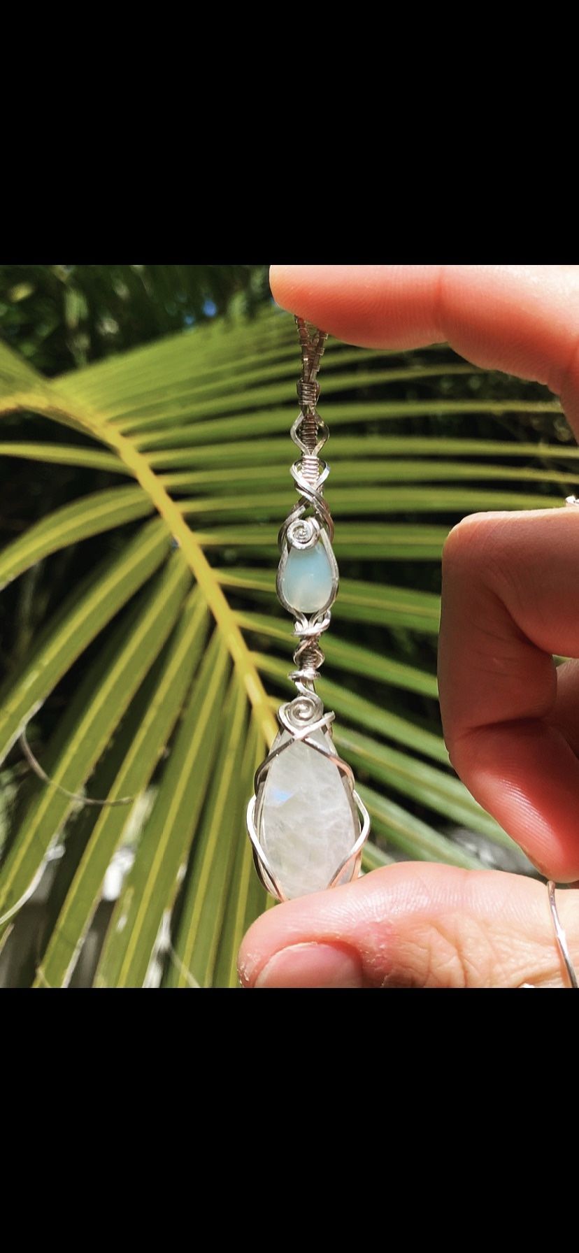 Handmade Wire Wrapped Pendant With Aquamarine & Moonstone