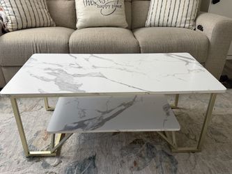 Marble-Top Coffee Table with Gold Frame