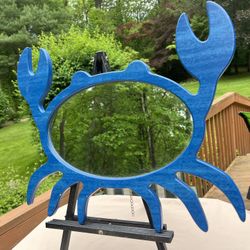 Blue Crab Irregular Accent Around Circular Inlay Mirror Home Decor