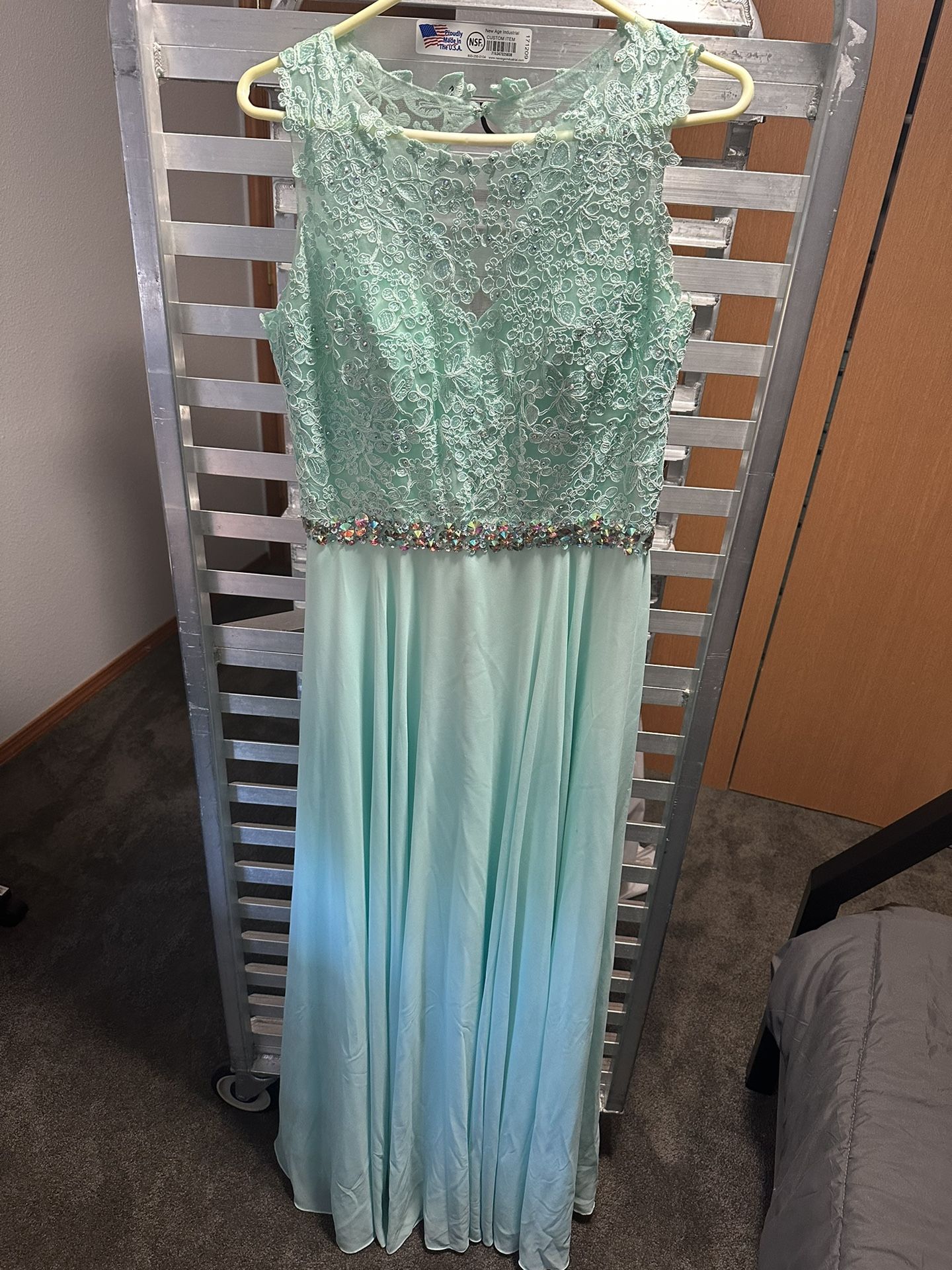 Blue Floor Length Prom Dress