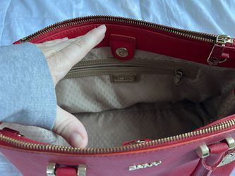 Dkny Purse Red Saffiano Leather Double Zip Tote Thumbnail