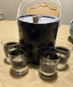 Vintage Faux Marble Cocktail Glassss and matching Ice Bucket