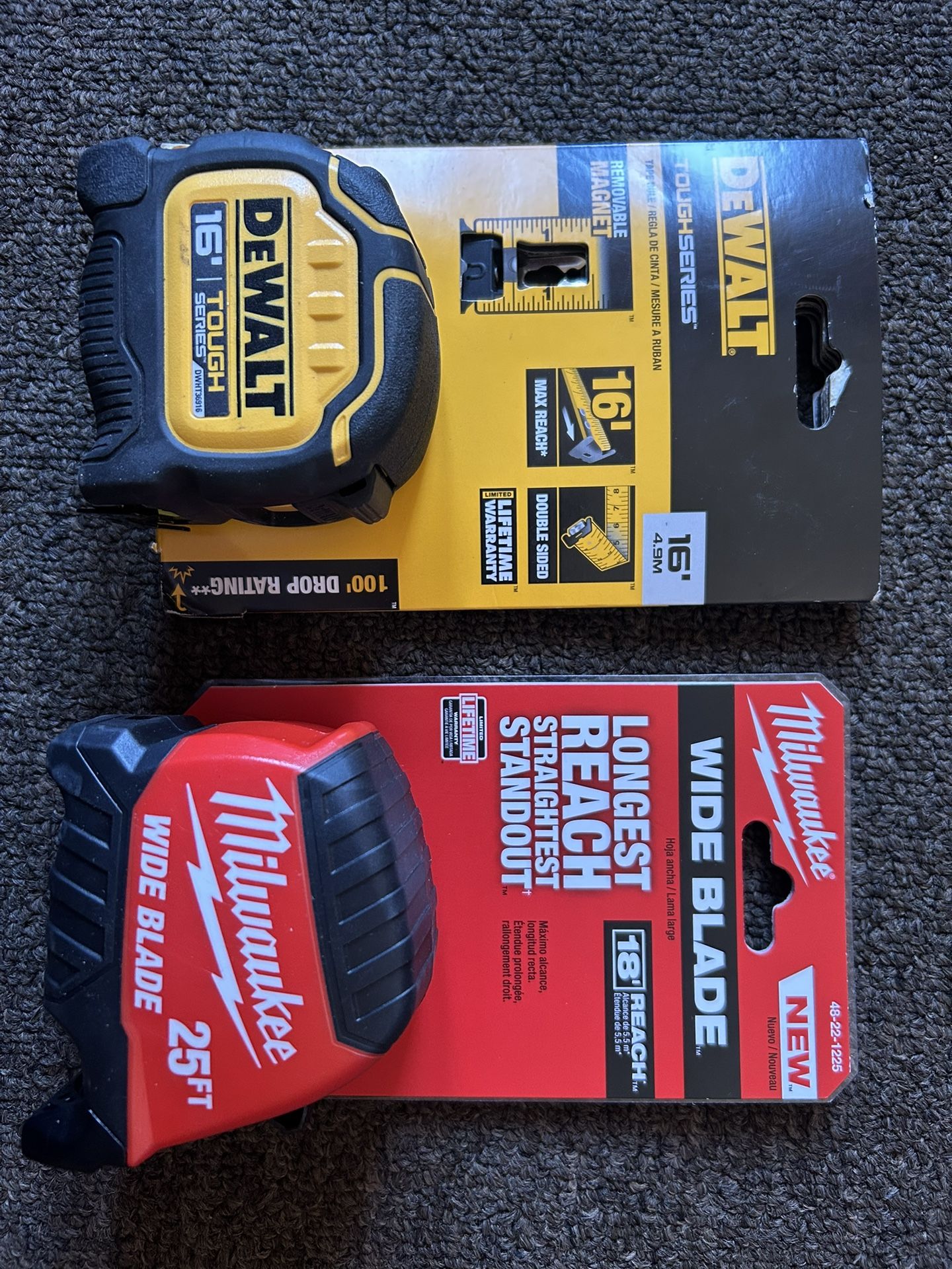 Dewalt 16ft ….Milwaukee 25ft Measure Tape