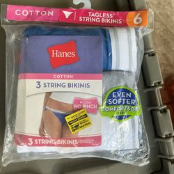 Hanes Cotton Tagless Size 6 -3 Pack String Bikinis 