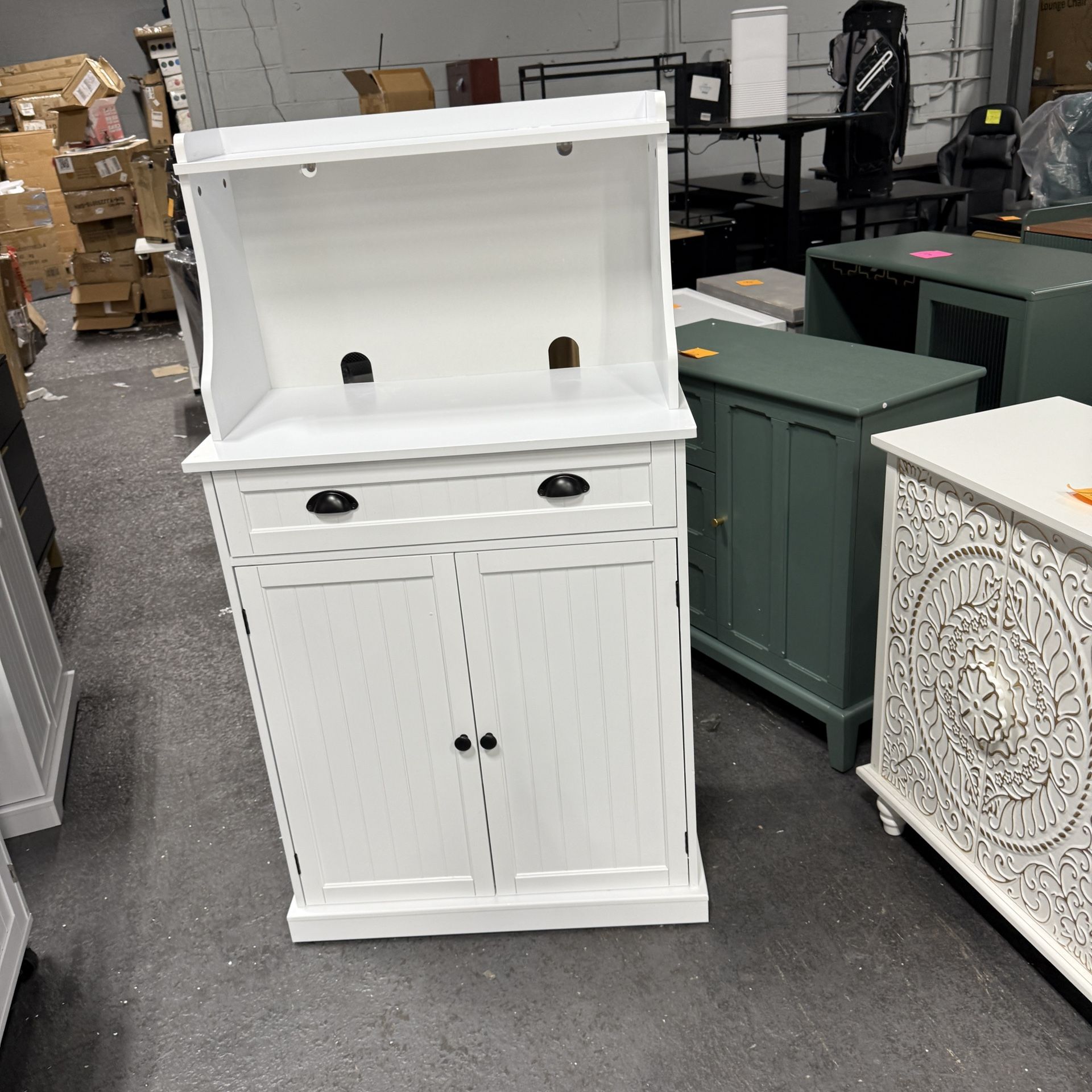 HLR 54" Kitchen Pantry Storage Cabinet with Drawer and Adjustable Shelves, Microwave Oven Cabinet with Doors for Kitchen, Bathroom or Hallway,White