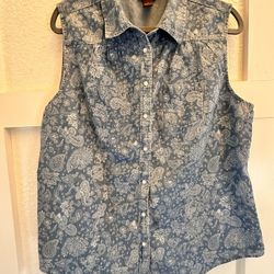 Bit & Bridle | Sleeveless Top | Denim Paisley Print | XL