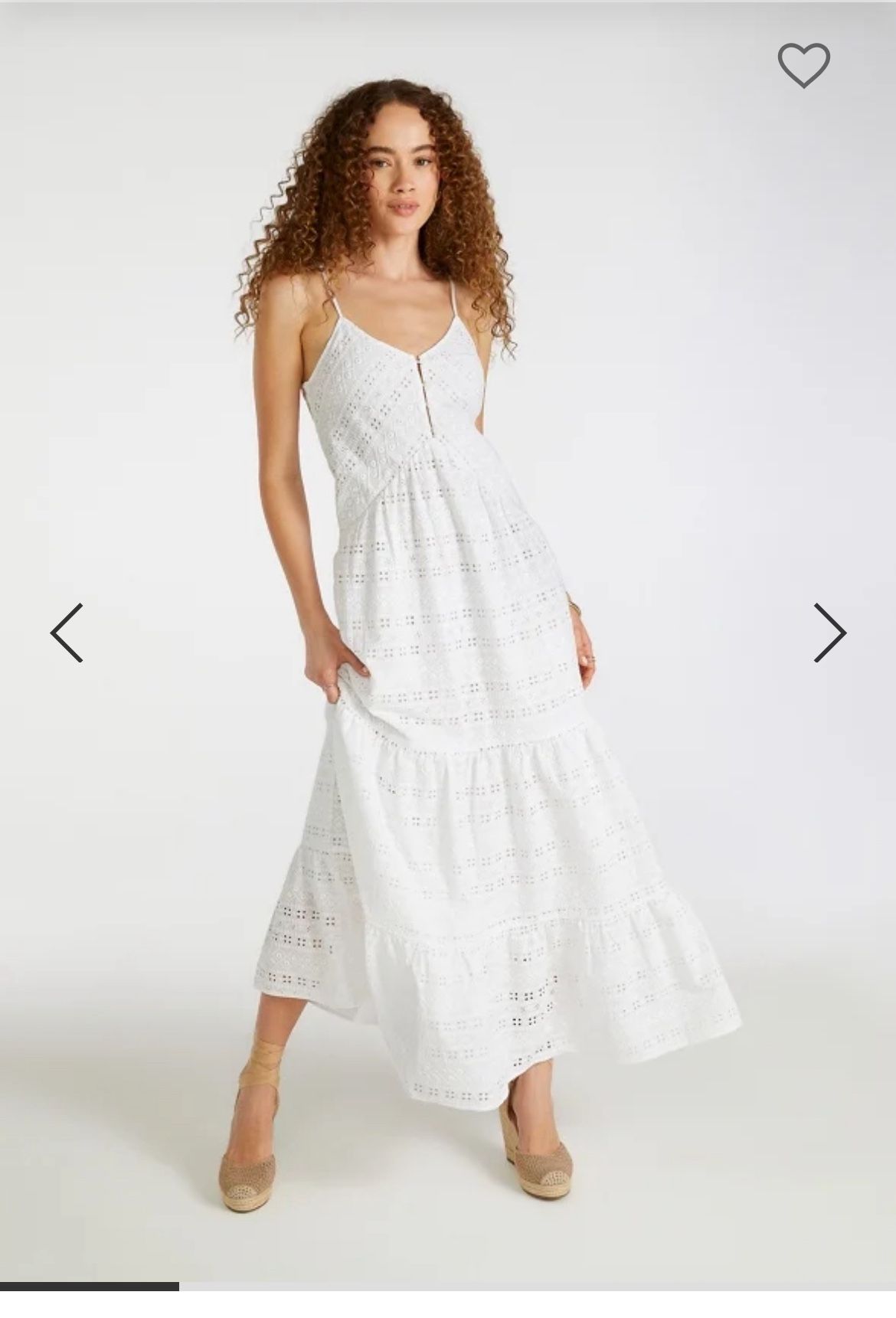 Elegant White Eyelet Maxi Dress Size M