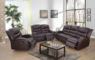 Brand New Brown Leather 3pc Reclining Sofa Loveseat & Chair
