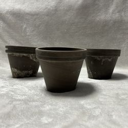 3 small brown Ceramic terracotta pots planters pot