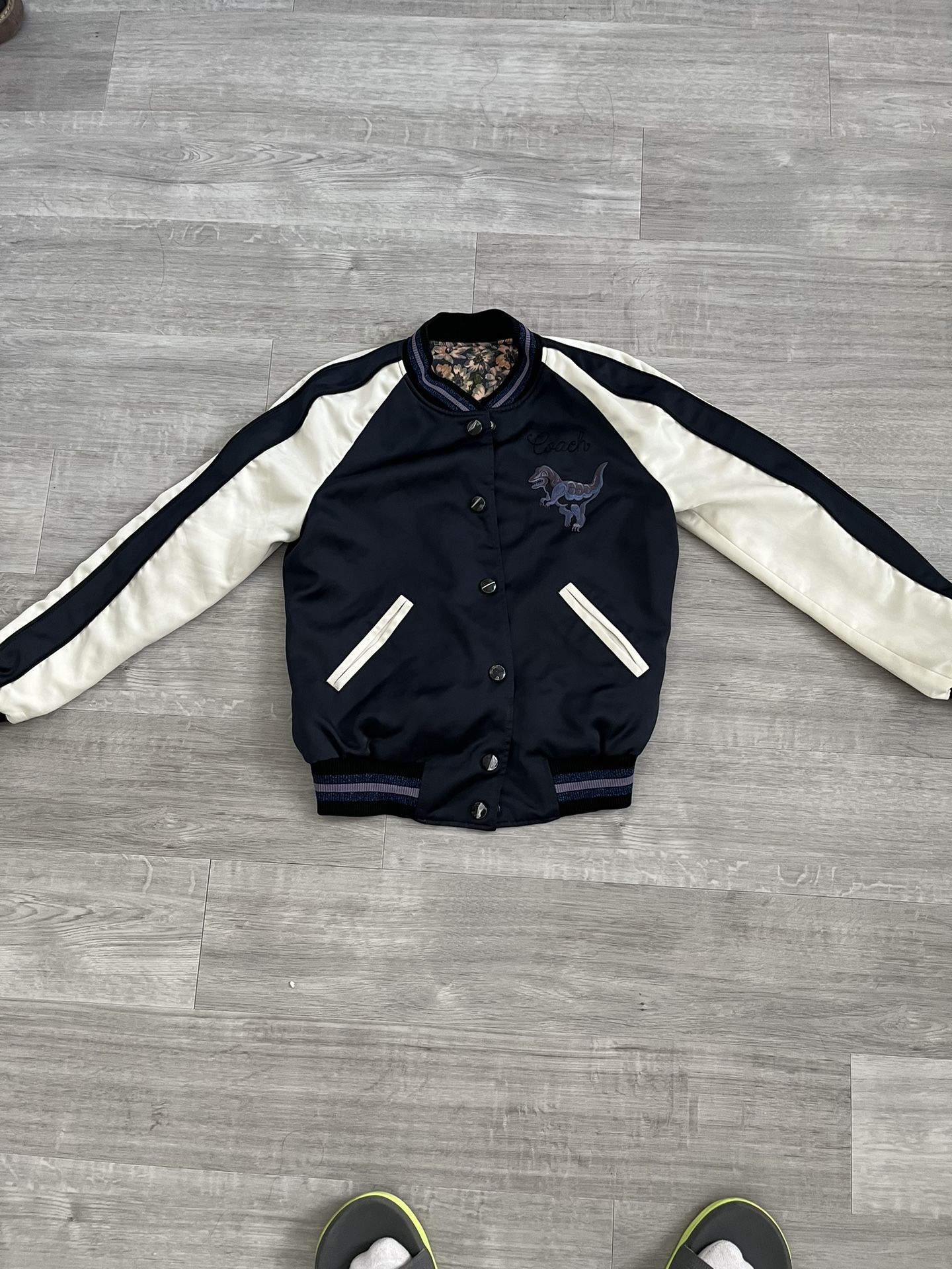 Coach Reversible Varsity Jacket Dino Rex Floral Blue