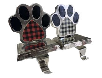 Plaid Paw Print Metal Stocking Holder