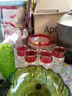 Red glass goblet set.