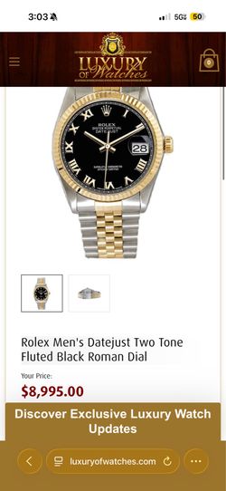 Rolex Men's Datejust Two Tone Fluted Black Roman Dial