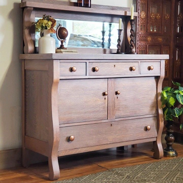 Antique Empire Tiger Oak Sideboard 