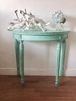 Vintage hand painted and distressed turquoise entryway table