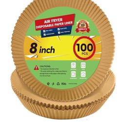 Upgraded Air Fryer Disposable Paper Liners - 100 Pcs Thickened Deeper 8 Inch for 5-8QT Round Air Fryer Liners, Reversible Parchment Paper for Air Frye