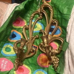 Pair Of Gold Candle Holders For Wall