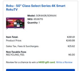 50” smart Roku TV with remote/wall mounting