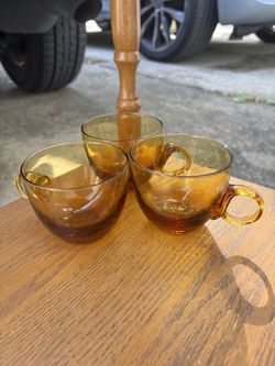 Beautiful Mid Century Modern Amber Glass Teacups