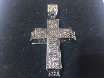 Box Cross Pendent Necklace Charm w/ Black Stone