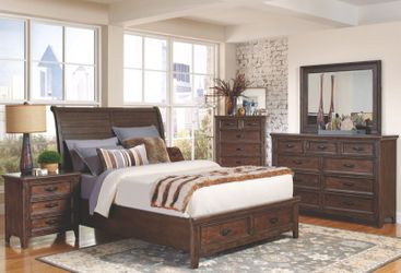 Antique Mink 4 Piece Sleigh Bedroom Set with Storage - Queen or King (NO CREDIT CHECK FINANCING AVAILABLE)