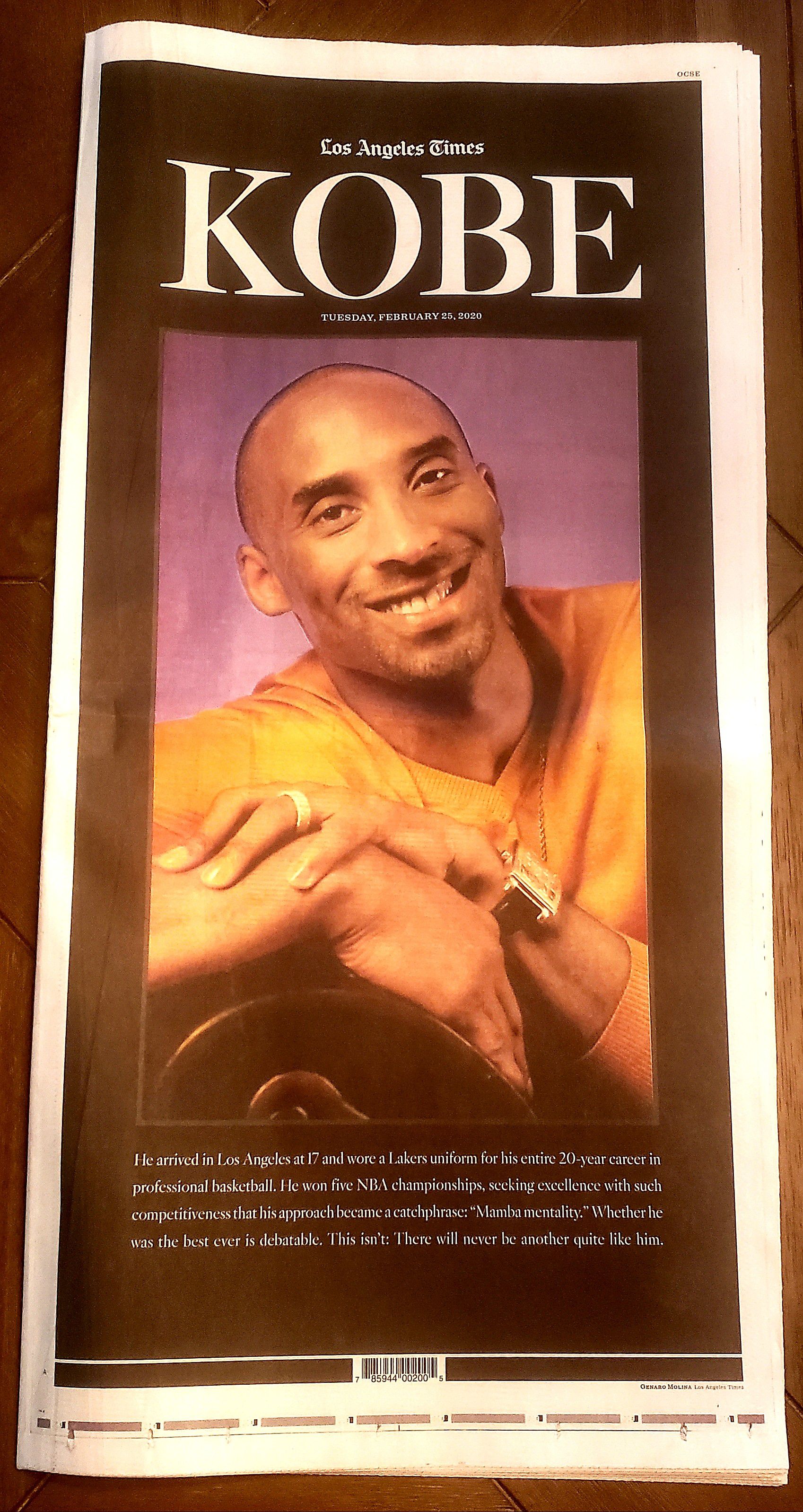 2/25/20 LA Times Newspaper Kobe Bryant Memorial Celebration Service w/ Special 24 Page Tribute Edition Lakers