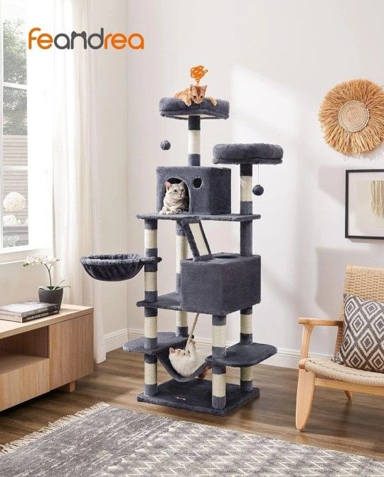 Feandrea Cat Tree, 66.1-Inch Large Cat Tower with 13 Scratching Posts, 2 Perches (15.1)