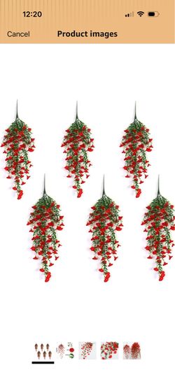 8 PCS Artificial Hanging Morning Glory Flowers, Fake Silk Petunias Plants Vines, Decor for Porch Patio Balcony Planter Yard Garden Fence, Red