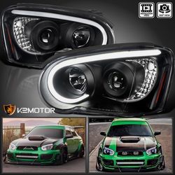Black Fits 2004-2005 Subaru Impreza RS WRX LED Strip Projector Headlights Lamps